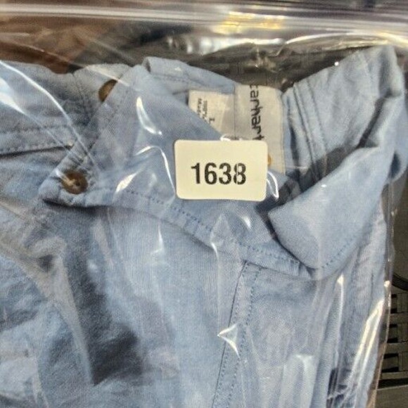 Carhartt Mens Large Blue Loose Fit Short Sleeve Button Up Western Workwear Logo - Picture 6 of 6
